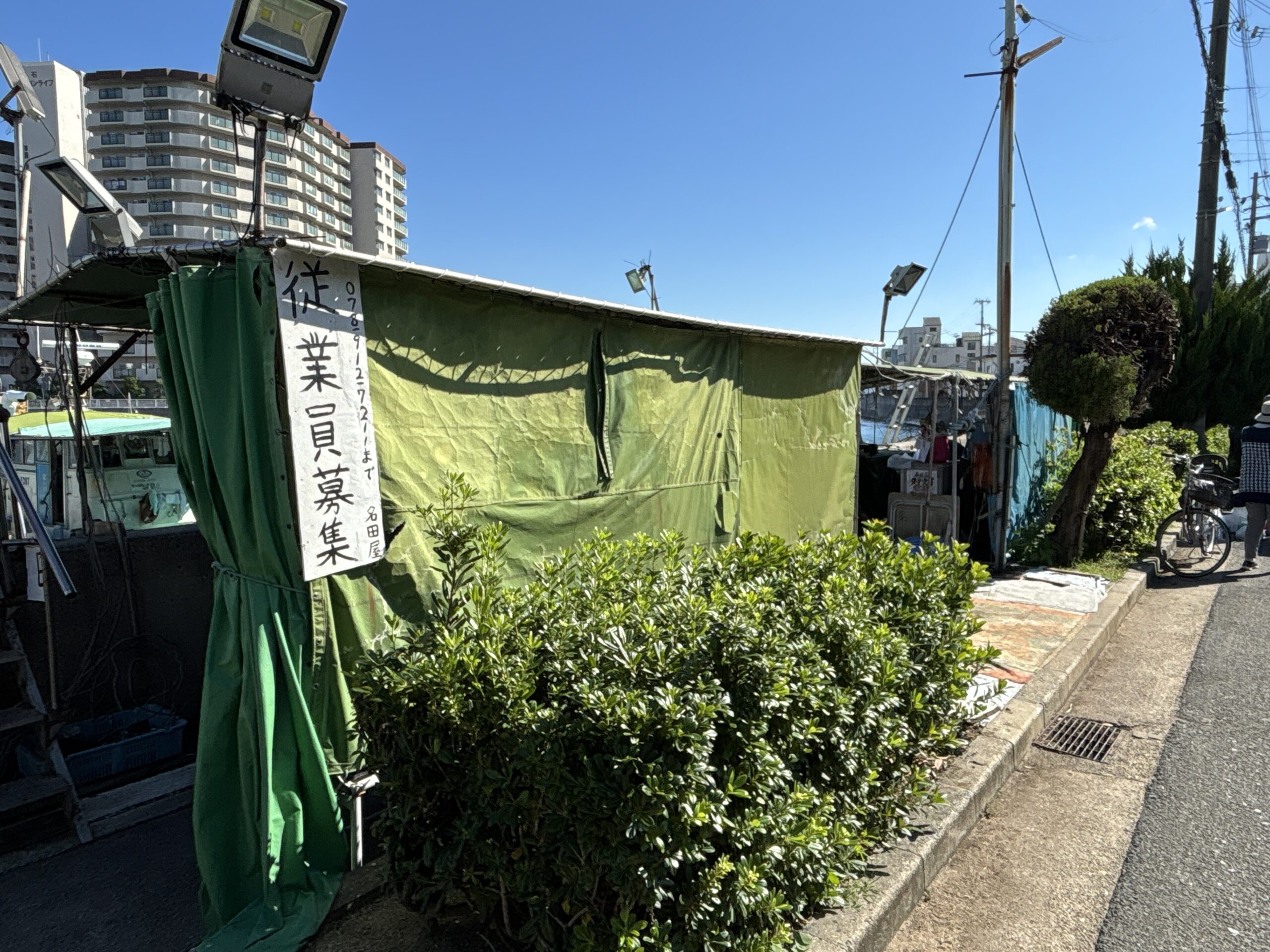 名田屋の受付場所となる緑色の建物の外観